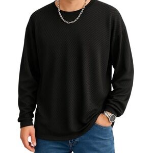 Bruno Microfiber Black Textured Ribbed Long‎ Sleeve Shirt Mens XL 90s Y2K Retro